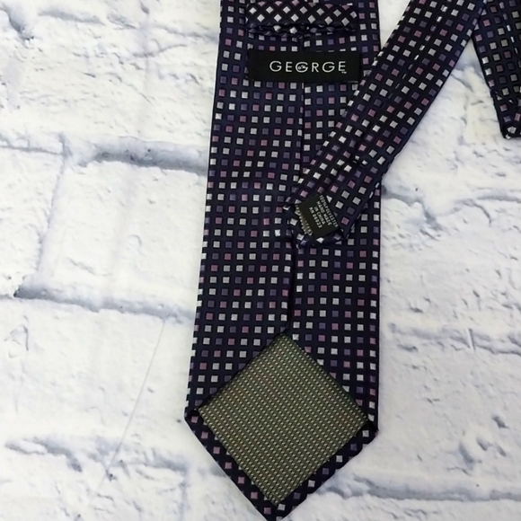 George Tie Necktie Black Purple Silver Geometric Design - Picture 4 of 6